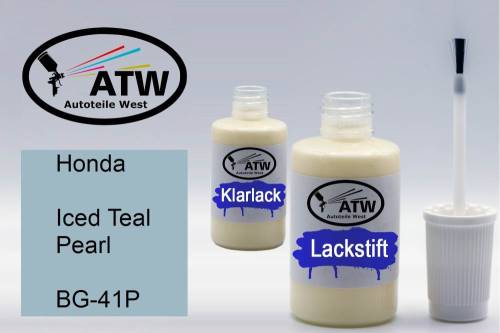 Honda, Iced Teal Pearl, BG-41P: 20ml Lackstift + 20ml Klarlack - Set, von ATW Autoteile West.